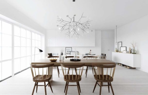 Meuble en bois sur fond blanc dans l'esprit scandinave