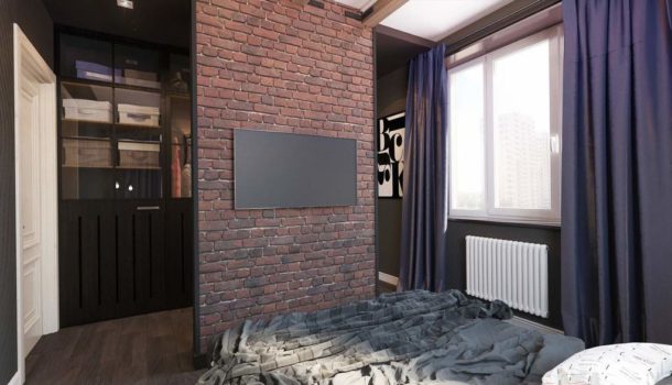 Mur de briques dans la chambre de style loft