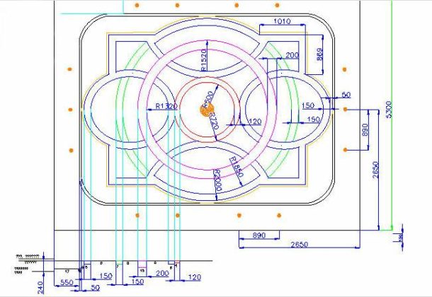 Un exemple de dessin d'une structure de plafond en plaques de plâtre à deux niveaux