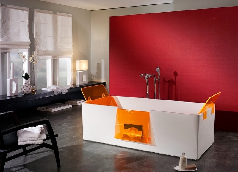 salle de bain rouge