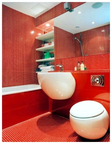 salle de bain rouge