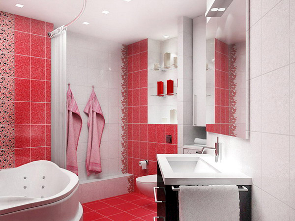 salle de bain rouge