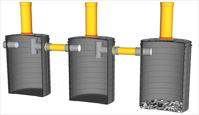 Fosse septique à faire soi-même à partir de l'élaboration de la conception de barils, installation d'une fosse septique et installation d'un champ de filtration